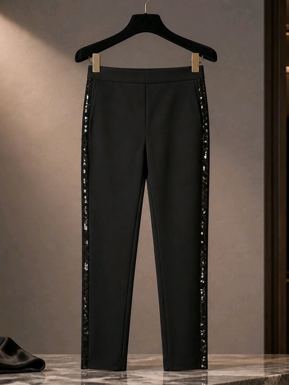 Philosophy Black Ponte Skinny Pants with Sequin Side Trim